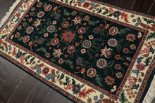 3x5 Emerald, Ivory, Blush Color Hand Knotted Indo Kashan Wool Traditional Oriental Rug