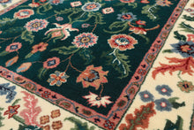 3x5 Emerald, Ivory, Blush Color Hand Knotted Indo Kashan Wool Traditional Oriental Rug