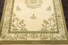 4x6 Ivory, Olive, Green Color Hand Knotted Indo-Tibetan Wool Art Deco Oriental Rug