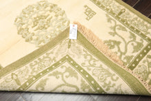 4x6 Ivory, Olive, Green Color Hand Knotted Indo-Tibetan Wool Art Deco Oriental Rug