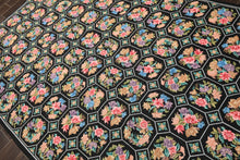 5x8 Black, Pink, Blue Color Hand Woven French Savonerrie Needlepoint Wool Traditional Oriental Rug