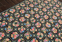 5x8 Black, Pink, Blue Color Hand Woven French Savonerrie Needlepoint Wool Traditional Oriental Rug