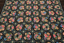 5x8 Black, Pink, Blue Color Hand Woven French Savonerrie Needlepoint Wool Traditional Oriental Rug