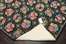5x8 Black, Pink, Blue Color Hand Woven French Savonerrie Needlepoint Wool Traditional Oriental Rug