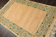 4x6 Tan, Green, Color Hand Knotted Indo Tibetan Wool Transitional Oriental Rug