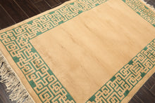4x6 Tan, Green, Color Hand Knotted Indo Tibetan Wool Transitional Oriental Rug