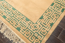 4x6 Tan, Green, Color Hand Knotted Indo Tibetan Wool Transitional Oriental Rug