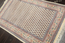 3x5 Ivory, Rose, Blue Color Hand Knotted Boteh Wool Traditional Oriental Rug