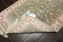 3x5 Sage, Ivory, Rose Color Hand Knotted Indo Kashan Wool Traditional Oriental Rug