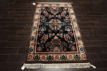 4x6 Black, Ivory, Sage Color Hand Knotted Indo Sarouk New Zealand Wool Traditional Oriental Rug