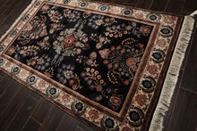 4x6 Black, Ivory, Sage Color Hand Knotted Indo Sarouk New Zealand Wool Traditional Oriental Rug