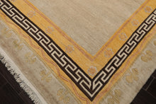 8x11 Oatmeal, Gold, Rose Color Hand Knotted Tibetan Wool Traditional Oriental Rug