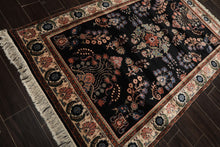 4x6 Black, Ivory, Sage Color Hand Knotted Indo Sarouk New Zealand Wool Traditional Oriental Rug
