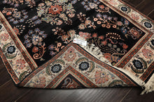 4x6 Black, Ivory, Sage Color Hand Knotted Indo Sarouk New Zealand Wool Traditional Oriental Rug