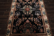 4x6 Black, Ivory, Sage Color Hand Knotted Indo Sarouk New Zealand Wool Traditional Oriental Rug
