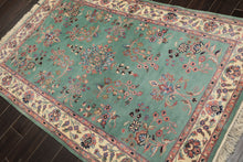 4x6 Turquoise, Ivory, Rose Color Hand Knotted Indo Kashan Wool Traditional Oriental Rug