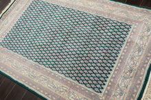 4x6 Emerald, Rose, Ivory Color Hand Knotted Boteh Wool Traditional Oriental Rug