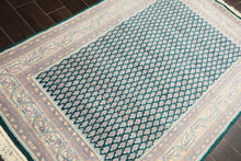 4x6 Emerald, Rose, Ivory Color Hand Knotted Boteh Wool Traditional Oriental Rug