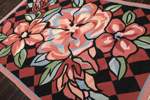6x9 Rose, Black, Lime Color Hand Woven Kilim Wool Contemporary Oriental Rug