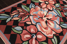 6x9 Rose, Black, Lime Color Hand Woven Kilim Wool Contemporary Oriental Rug