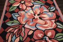 6x9 Rose, Black, Lime Color Hand Woven Kilim Wool Contemporary Oriental Rug