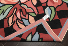 6x9 Rose, Black, Lime Color Hand Woven Kilim Wool Contemporary Oriental Rug