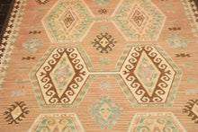 6x9 Tan, Light Peach, Ivory Color Hand Woven Kilim Wool Traditional Oriental Rug