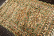 4x6 Green, Ivory, Tan Color Hand Knotted Kazak Wool Traditional Oriental Rug