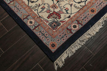 12x18 Midnight Blue, Ivory, Peach Color Hand Knotted Sarouk Wool Traditional Oriental Rug