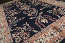 12x18 Midnight Blue, Ivory, Peach Color Hand Knotted Sarouk Wool Traditional Oriental Rug