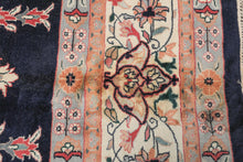 12x18 Midnight Blue, Ivory, Peach Color Hand Knotted Sarouk Wool Traditional Oriental Rug