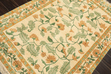 4x6 Ivory, Gold, Green Color Hand Knotted French Aubusson savonnerie Wool Traditional Oriental Rug