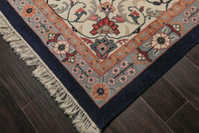 12x18 Midnight Blue, Ivory, Peach Color Hand Knotted Sarouk Wool Traditional Oriental Rug