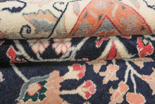 12x18 Midnight Blue, Ivory, Peach Color Hand Knotted Sarouk Wool Traditional Oriental Rug