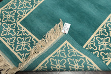 4x6 Turquoise, Ivory, Color Hand Knotted Indo Tibetan Wool Transitional Oriental Rug