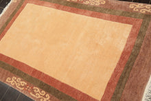 4x6 Ivory, Rose, Olive Color Hand Knotted Tibetan Wool Traditional Oriental Rug