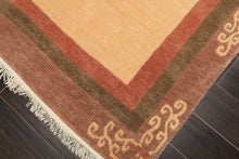 4x6 Ivory, Rose, Olive Color Hand Knotted Tibetan Wool Traditional Oriental Rug