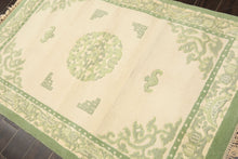 4x6 Ivory, Sage, Color Hand Knotted French Aubusson savonnerie Wool Traditional Oriental Rug