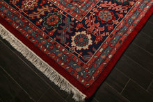 12x18 Red, Navy, Aqua Color Hand Knotted Heriz Wool Traditional Oriental Rug