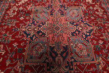 12x18 Red, Navy, Aqua Color Hand Knotted Heriz Wool Traditional Oriental Rug