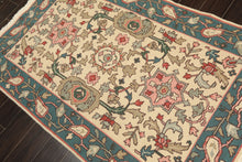 4x6 Ivory, Turquiose, Moss Color Hand Knotted Nourison Nourmak Soumak Wool Traditional Oriental Rug