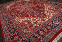 12x18 Red, Navy, Aqua Color Hand Knotted Heriz Wool Traditional Oriental Rug