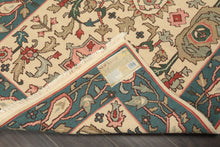 4x6 Ivory, Turquiose, Moss Color Hand Knotted Nourison Nourmak Soumak Wool Traditional Oriental Rug