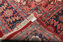 12x18 Red, Navy, Aqua Color Hand Knotted Heriz Wool Traditional Oriental Rug