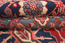 12x18 Red, Navy, Aqua Color Hand Knotted Heriz Wool Traditional Oriental Rug