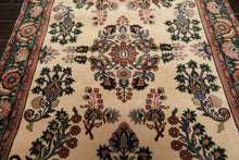 4x6 Ivory, Green, Rose Color Hand Knotted Indo Sarouk New Zealand Wool Traditional Oriental Rug