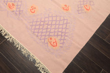 9x12 Baby Pink, Lavender, Blush Color Hand Woven Dhurry Kilim Wool Transitional Oriental Rug