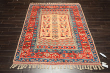6x7 Ivory, Orange, Aqua Color Hand Knotted Turkish Kula Wool Traditional Oriental Rug