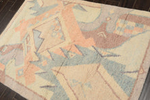 4x6 Ivory, Aqua, Lavender Color Hand Knotted Indo Tibetan Wool Art Deco Oriental Rug