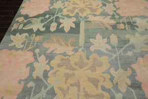 8x10 Aqua, Rose, Beige Color Hand Knotted Tibetan Wool Art Deco Oriental Rug